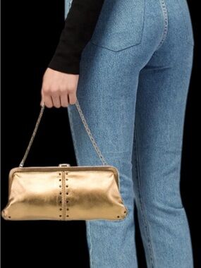 MICHAEL Michael Kors Gold Metallic Chain-HandleClutch